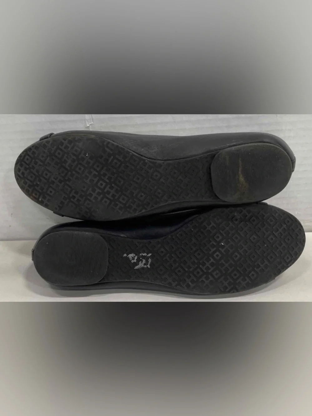 Tory Burch Black Leather Logo Ballet Flats